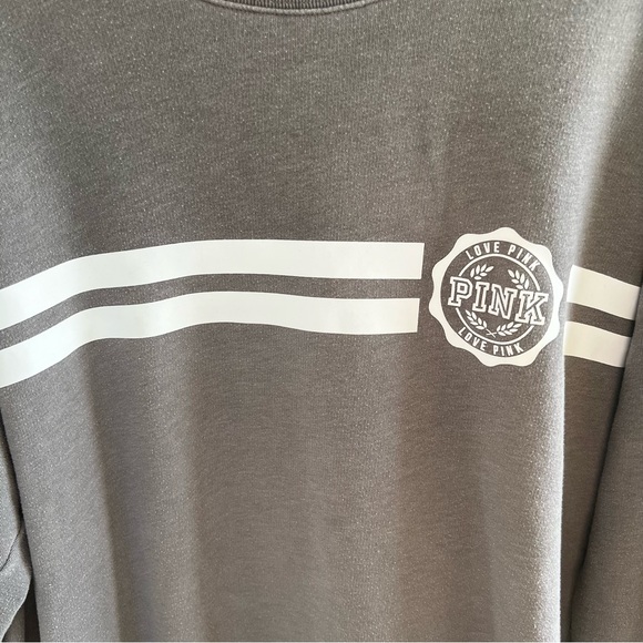PINK crewneck sweatshirt varsity sweater logo victorias secret sweater gray grey - Picture 4 of 10